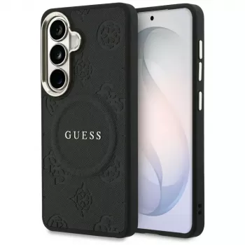 Guess Saffiano Peony Embossed Ring MagSafe Case para Samsung Galaxy S26 negro