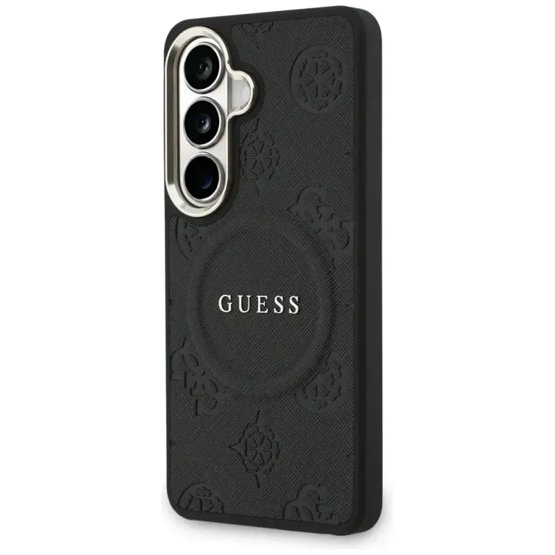 Guess Saffiano Peony Embossed Ring MagSafe Case para Samsung Galaxy S26 negro