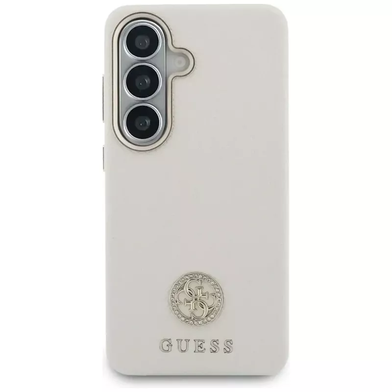 Guess Rhinestone Round Logo MagSafe Case para Samsung Galaxy S26 beige