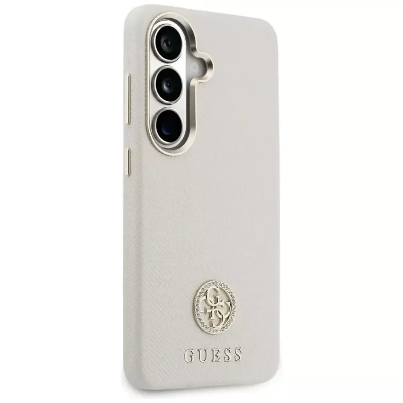 Guess Rhinestone Round Logo MagSafe Case para Samsung Galaxy S26 beige