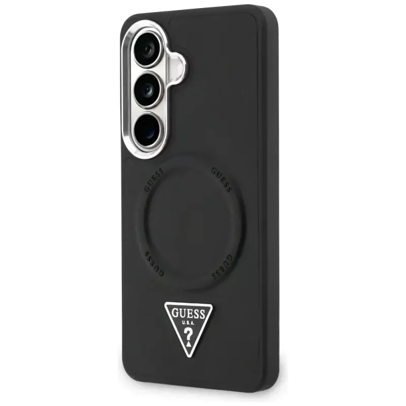 Guess Embossed Ring Triangle Logo MagSafe Case para Samsung Galaxy S26 negro