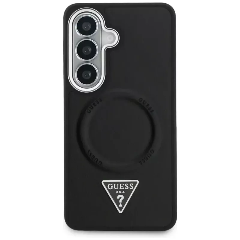 Guess Embossed Ring Triangle Logo MagSafe Case para Samsung Galaxy S26 negro