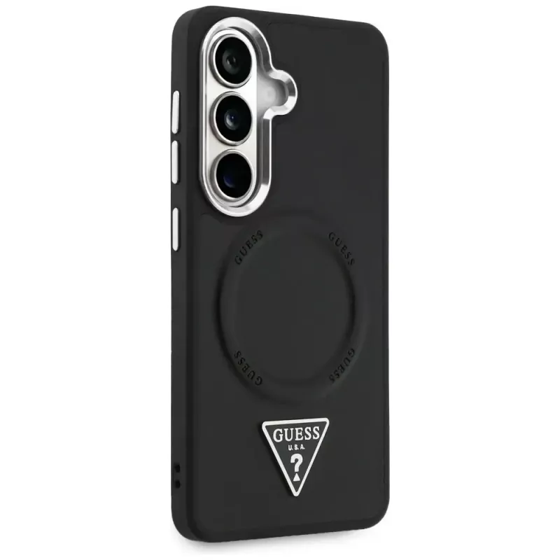 Guess Embossed Ring Triangle Logo MagSafe Case para Samsung Galaxy S26 negro