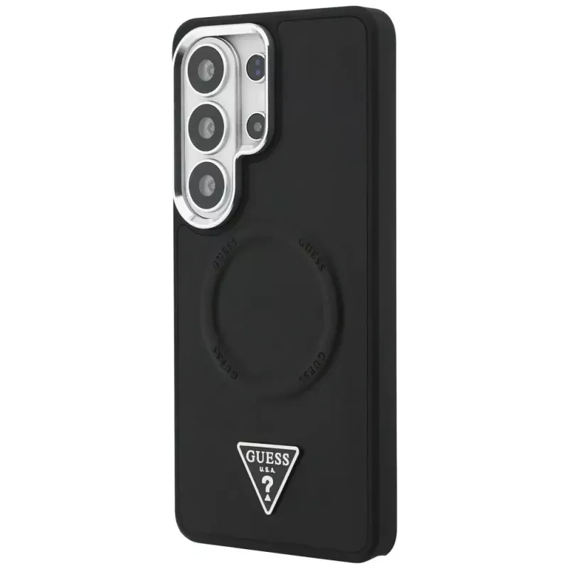 Guess Embossed Ring Triangle Logo MagSafe Case para Samsung Galaxy S26 Ultra negro