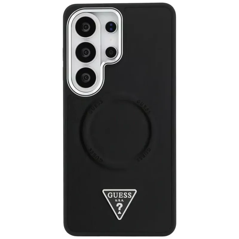 Guess Embossed Ring Triangle Logo MagSafe Case para Samsung Galaxy S26 Ultra negro