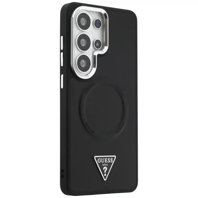 Guess Embossed Ring Triangle Logo MagSafe Case para Samsung Galaxy S26 Ultra negro