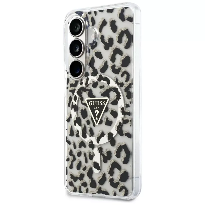Guess IML Leopard Print Triangle MagSafe Case para Samsung Galaxy S26, negro