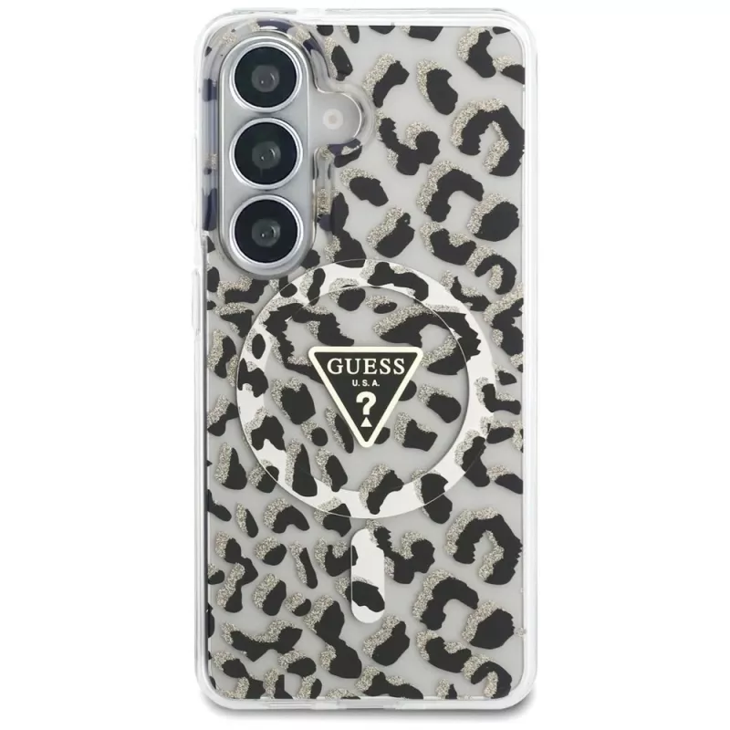 Guess IML Leopard Print Triangle MagSafe Case para Samsung Galaxy S26, negro