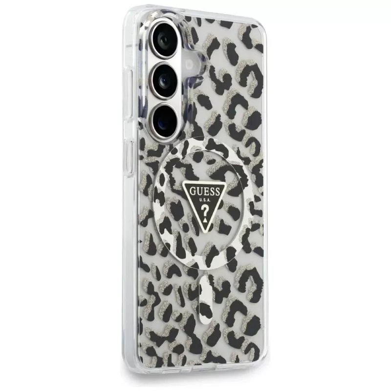 Guess IML Leopard Print Triangle MagSafe Case para Samsung Galaxy S26, negro