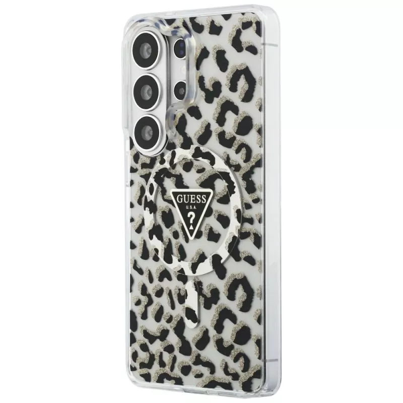 Guess IML Leopard Print Triangle MagSafe Case para Samsung Galaxy S26 Ultra (negro)