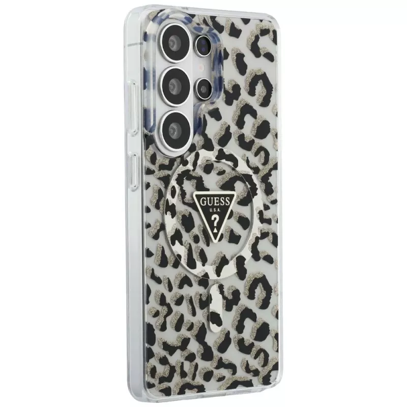 Guess IML Leopard Print Triangle MagSafe Case para Samsung Galaxy S26 Ultra (negro)