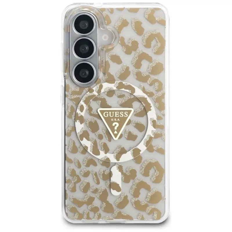 Guess IML Leopard Print Triangle MagSafe Case para Samsung Galaxy S26 (marrón)