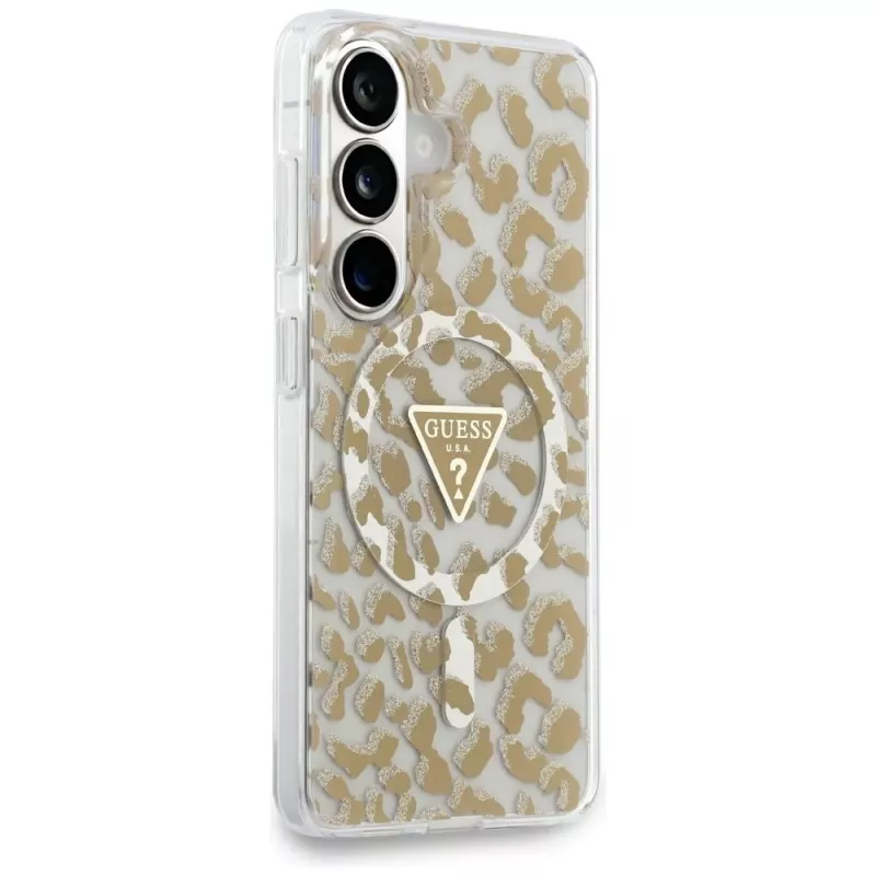 Guess IML Leopard Print Triangle MagSafe Case para Samsung Galaxy S26 (marrón)