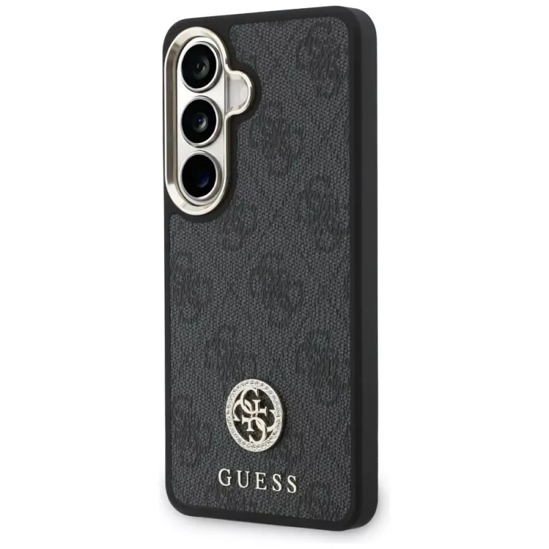Guess 4G Big Rhinestone Triangle Strap MagSafe Phone Case Set para Samsung Galaxy S26 - negro