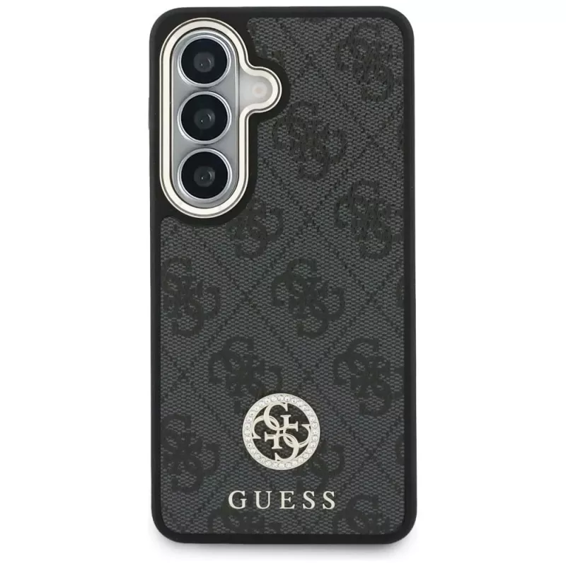 Guess 4G Big Rhinestone Triangle Strap MagSafe Phone Case Set para Samsung Galaxy S26 - negro