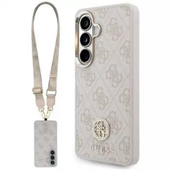 Guess 4G Big Rhinestone Triangle Strap MagSafe Funda para teléfono y juego de cordón para Samsung Galaxy S26, Rosa