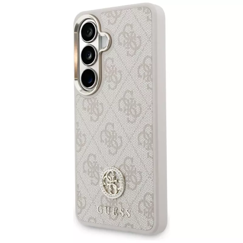 Guess 4G Big Rhinestone Triangle Strap MagSafe Funda para teléfono y juego de cordón para Samsung Galaxy S26, Rosa