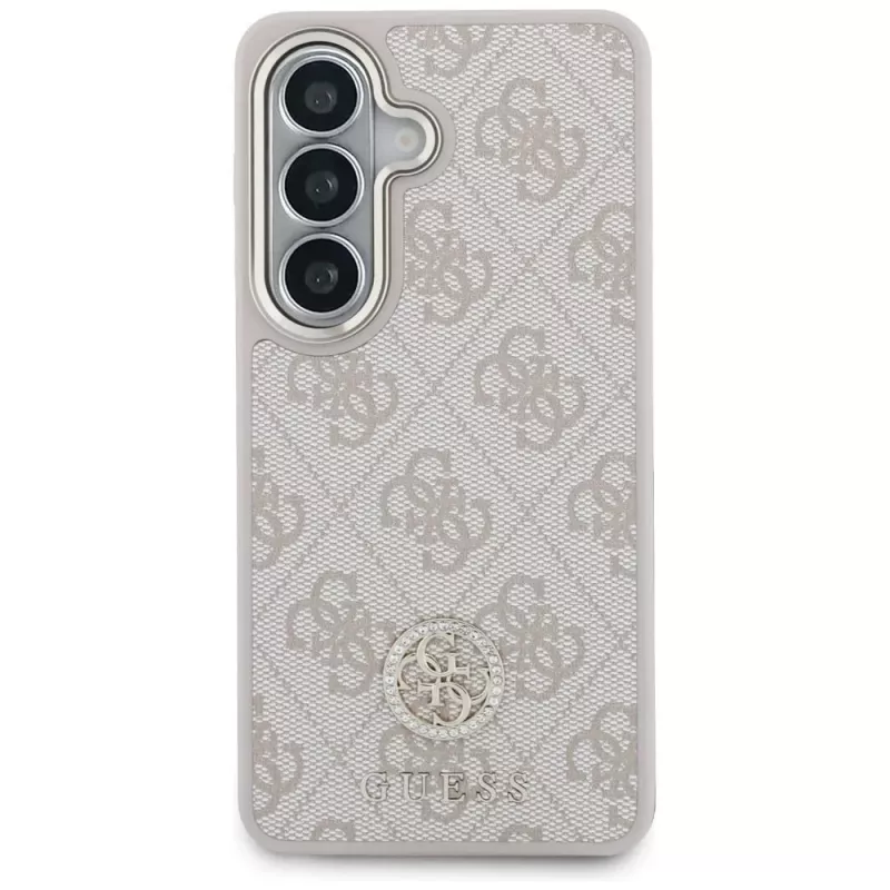 Guess 4G Big Rhinestone Triangle Strap MagSafe Funda para teléfono y juego de cordón para Samsung Galaxy S26, Rosa