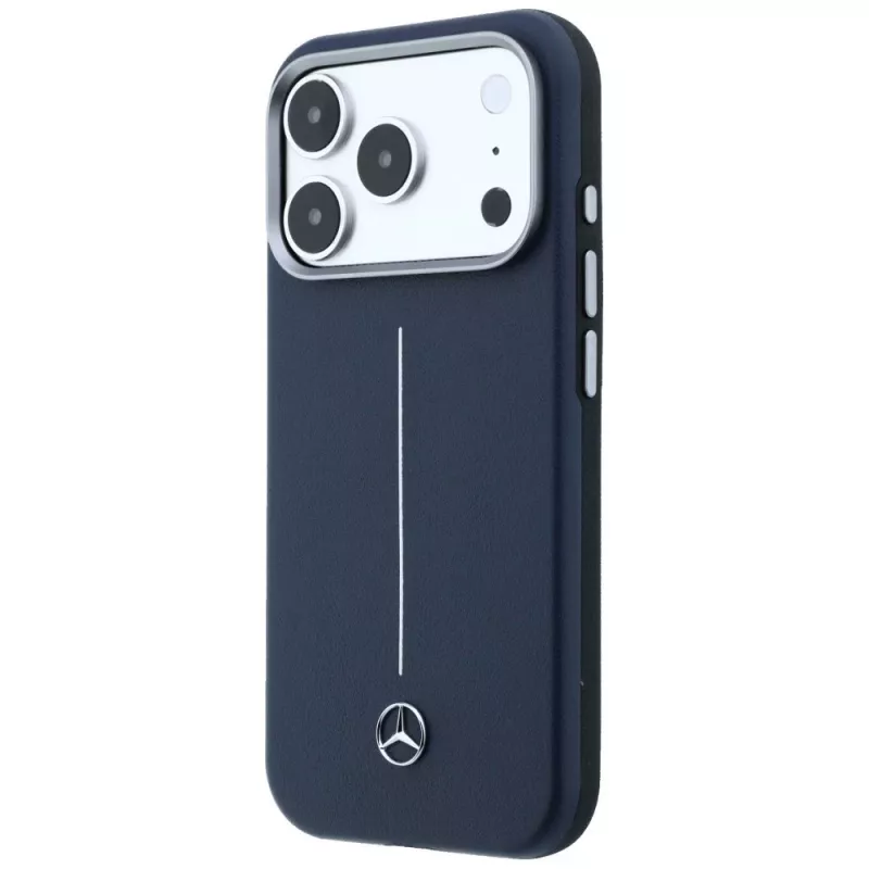 Funda MagSafe Mercedes Leather Semi Wrap Iconic Line para iPhone 17 Pro Max azul marino