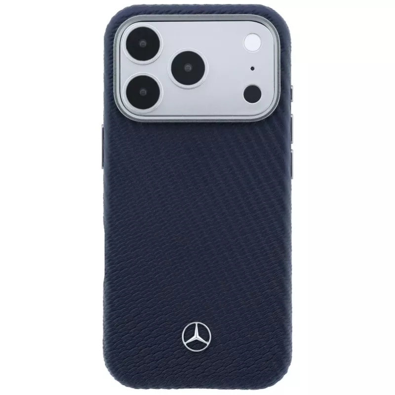 Funda MagSafe Mercedes Leather Semi Wrap Wood Effect para iPhone 17 Pro Max azul marino