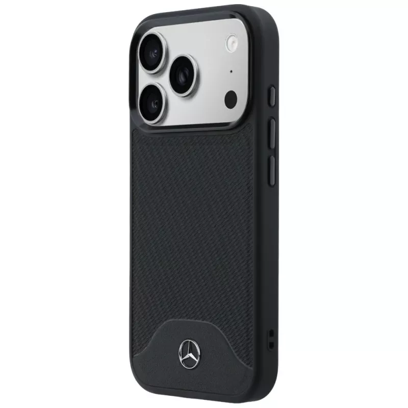 Mercedes Funda MagSafe de Piel Efecto Madera y Curve para iPhone 17 Pro Max Negro