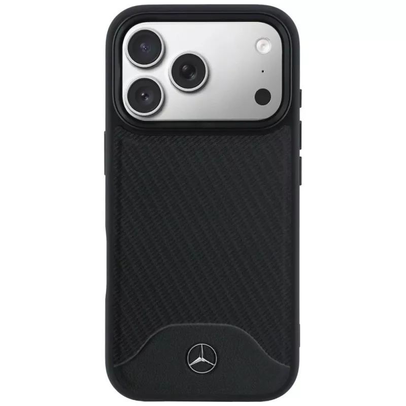 Mercedes Funda MagSafe de Piel Efecto Madera y Curve para iPhone 17 Pro Max Negro