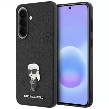 Karl Lagerfeld Fixed Glitter Ikonik Logo Metal Pin Funda trasera para Samsung Galaxy A57 5G, Negro