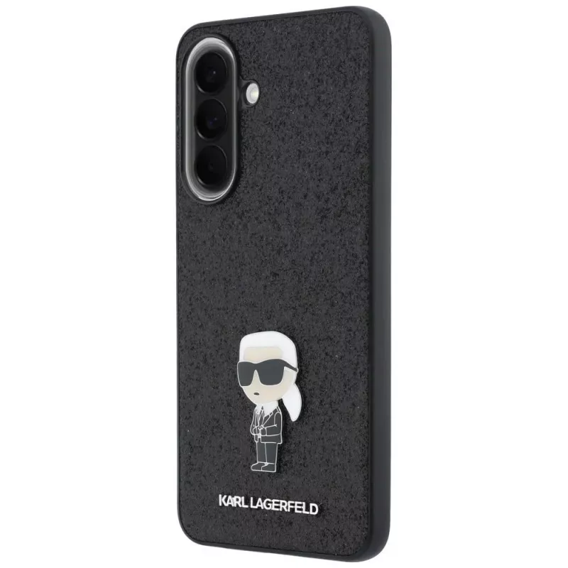 Karl Lagerfeld Fixed Glitter Ikonik Logo Metal Pin Funda trasera para Samsung Galaxy A57 5G, Negro