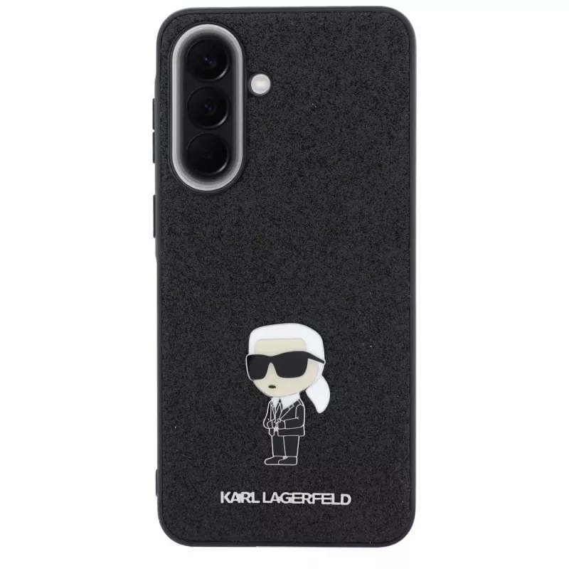 Karl Lagerfeld Fixed Glitter Ikonik Logo Metal Pin Funda trasera para Samsung Galaxy A57 5G, Negro