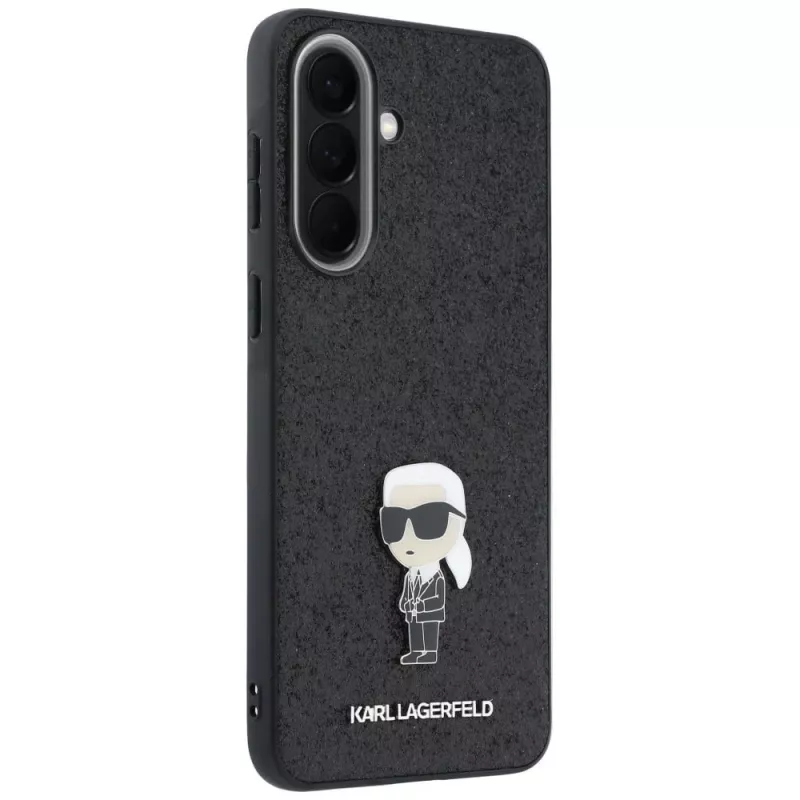 Karl Lagerfeld Fixed Glitter Ikonik Logo Metal Pin Funda trasera para Samsung Galaxy A57 5G, Negro