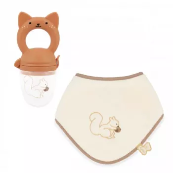 Kaloo Set de regalo para bebé mordedor de frutas + babero Grignoti la ardilla