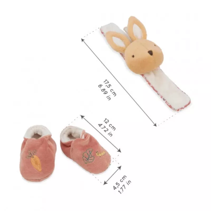 Kaloo Set de regalo 2 en 1 conejo (sonajero + botines) colección Petites Chansons