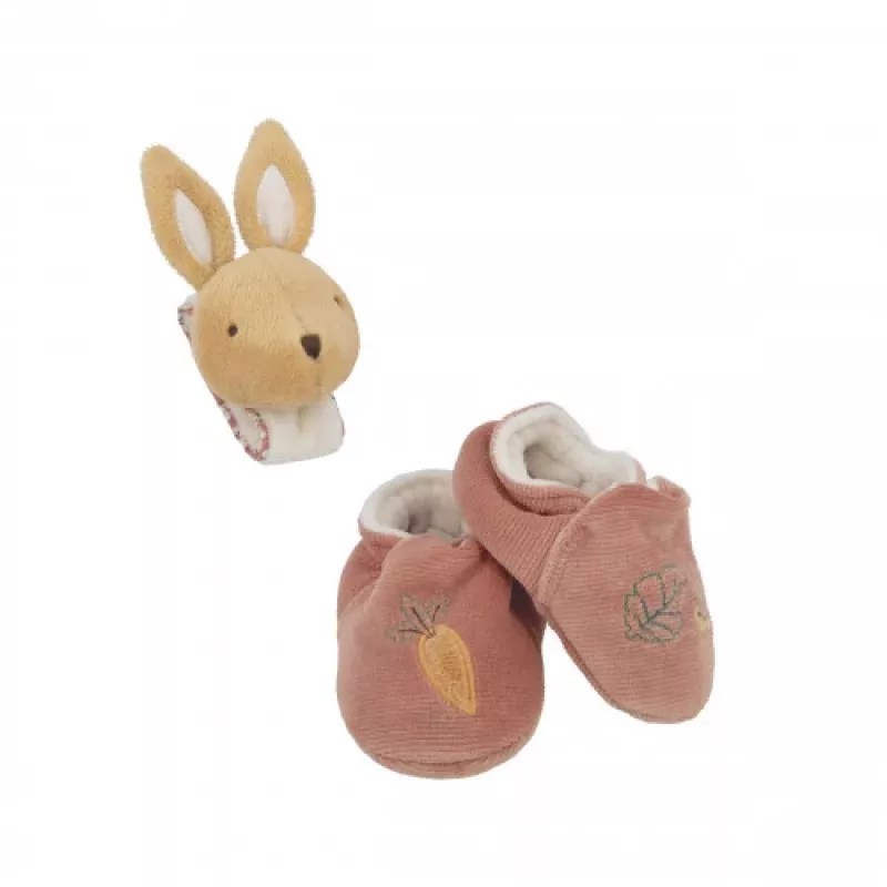 Kaloo Set de regalo 2 en 1 conejo (sonajero + botines) colección Petites Chansons