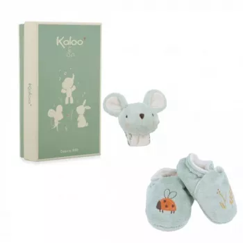 Kaloo Set de regalo 2 en 1 ratón (sonajero + botines) colección Petites Chansons