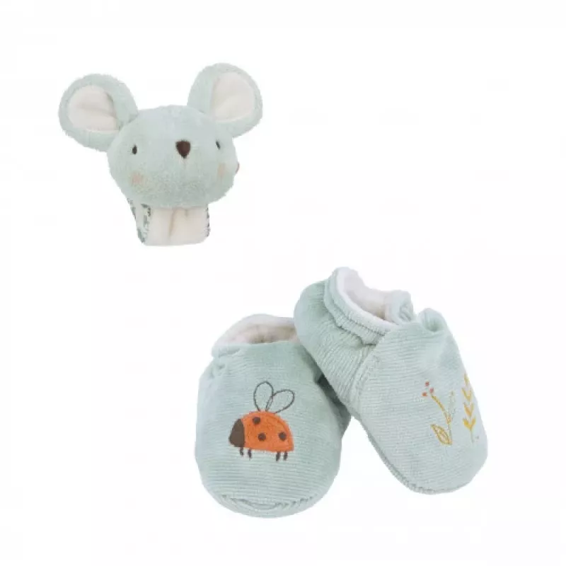 Kaloo Set de regalo 2 en 1 ratón (sonajero + botines) colección Petites Chansons