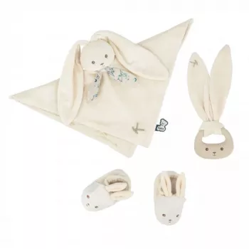 Kaloo Set de Regalo 3 en 1 Conejo (Trapo de Peluche + Mordedor + Botines) Crema Colección Lapinoo