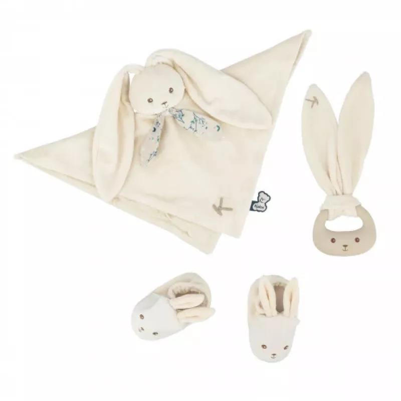 Kaloo Set de Regalo 3 en 1 Conejo (Trapo de Peluche + Mordedor + Botines) Crema Colección Lapinoo