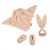 Kaloo Set de Regalo 3 en 1 Bebé Conejo (Trapo de Peluche + Mordedor + Botines) Melocotón Lapinoo