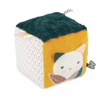 Kaloo Stimuli Cubo de actividades sensorial - Cubo de tela multicolor para bebés con sonajero, papel crujiente, espejo y mordedor