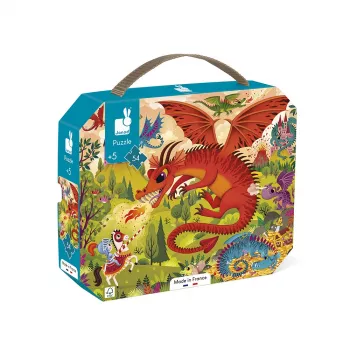 Janod Puzzle en maletín Reino de los dragones 54 piezas 5+ Fabricado en Francia