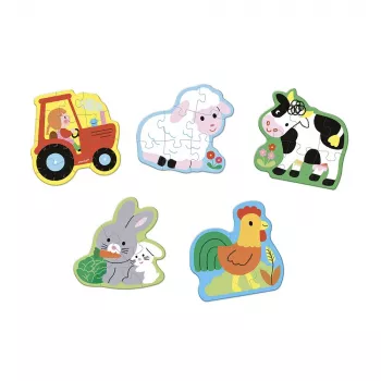 Janod Set de puzzles progresivos 5 puzzles - 2, 4, 6, 8 y 10 piezas Granja 2+