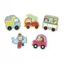 Janod Set de puzzles progresivos con 5 puzzles - 2, 4, 6, 8 y 10 piezas - Vehículos 2+