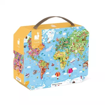 Janod Puzzle en maletín Mapa del mundo 300 piezas