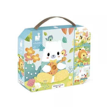 Janod Set de puzzles progresivos Pure en maletín – Animales – 4 puzzles (6, 9, 12, 16 piezas) – a partir de 2 años – Fabricado en Francia