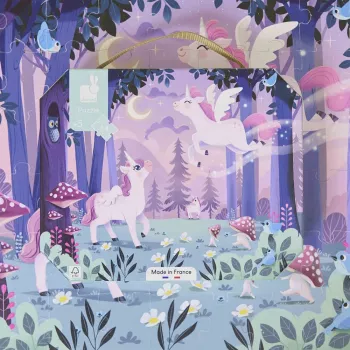 Janod Puzzle en maletín Unicornios 54 piezas 5+ Fabricado en Francia