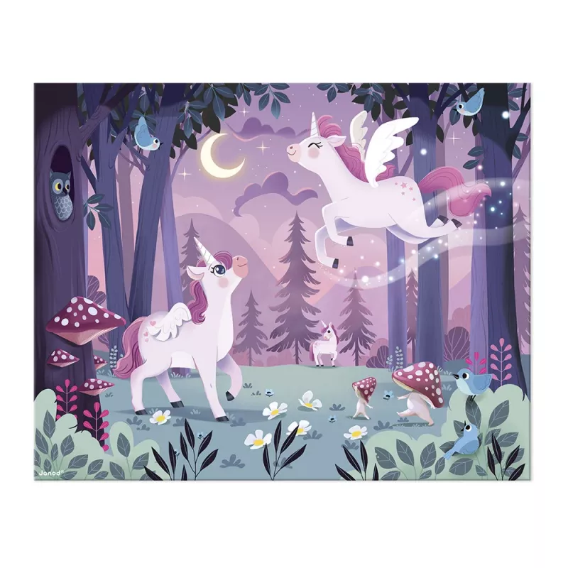 Janod Puzzle en maletín Unicornios 54 piezas 5+ Fabricado en Francia