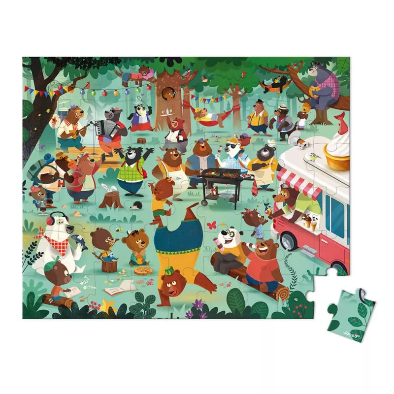 Janod Puzzle en maletín Familia de osos para vestir, 54 piezas