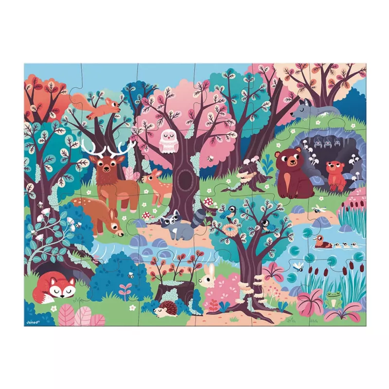 Janod Puzzle luminiscente Forest con lámpara UV 24 piezas