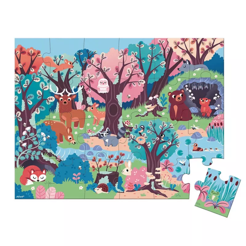 Janod Puzzle luminiscente Forest con lámpara UV 24 piezas