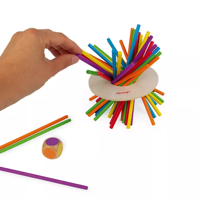 Janod Crazy Sticks juego de equilibrio - juego de habilidad de madera para 1-4 jugadores, multicolor